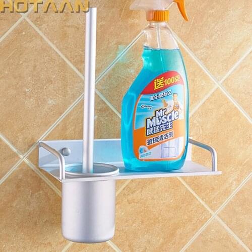 Free shipping Bathroom accessories aluiminum toilet brush set with shelf wc brush with basket bathroom shelf toilet brush holder