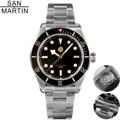 San Martin SN008G Stainless Steel Dive Mens Watch Retro Water Ghost 200m Waterproof Luxury Automatic Mechanical Male Wristwatch