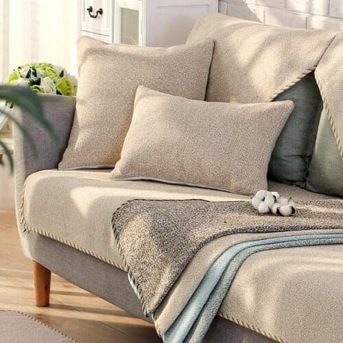 Sofa Cushion Live Room Line Sofa Cover Soft Linen Cotton Fabric Furniture Sectional Couch Customized Anti-skid Fundas Slipcover