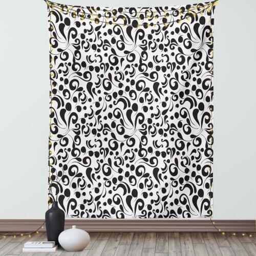 Black and White Tapestry Curly Lines and Swirl Nature Satin Fabric Wall Hanging for Bedroom Living Room Dorm Meeting Background