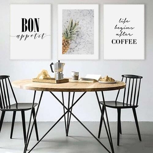 French Kitchen Decor life begins after coffee Posters Prints Bon Appetit Quote Wall Art Canvas Painting Print Pineapple Kitchen