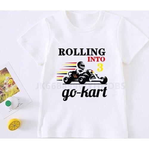 Boys Go-kart Rolling Into 1-10 Birthday Number T Shirt Children Birthday Boy Trucks T-shirts Boy&Girl Car Tshirt Present 2021