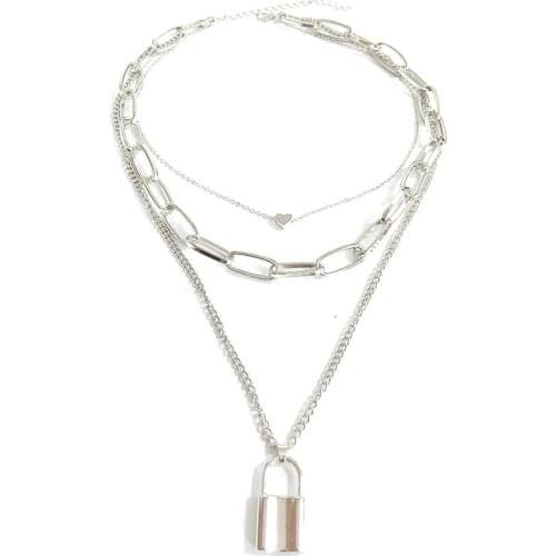 2020 Hot Hip Hop Gothic Padlock Heart Lock Pendant Choker Necklace Steampunk Clavicle Chain Necklace Jewelry