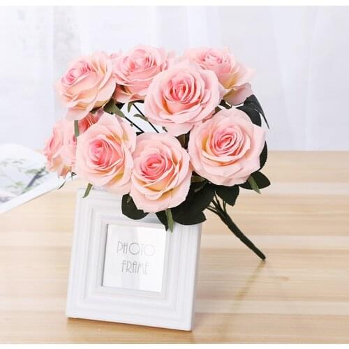 10PCS/Set Artificial Flower Rose Package Colorful Wedding Bridal silk Bouquet for Home Decoration Table Decoration J2Y