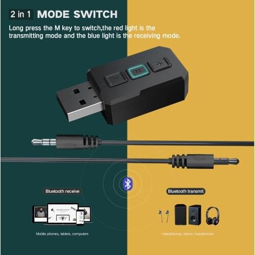 Kebidu 2 In 1 Bluetooth 5.0 Wireless Transmitter Receiver Audio 3.5mm AUX Adapter Hands-free For TV PC Car Speaker Plug And Play