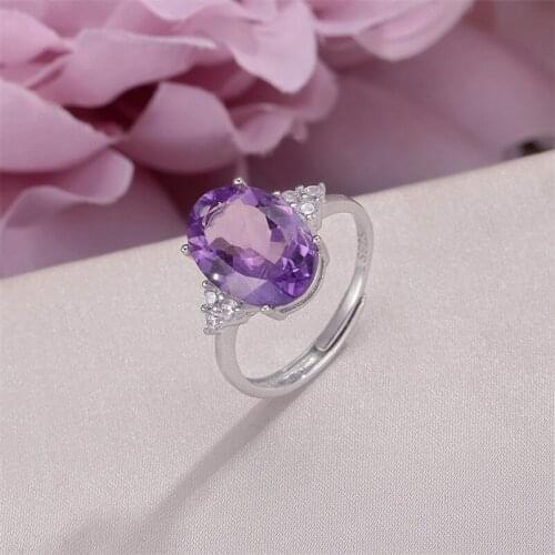 Rings For Women Fine Jewelry Real 100% 925 Silver Amethyst Natural Purple Oval 14*10mm Gemstone Luxury Big Ring R-AM003