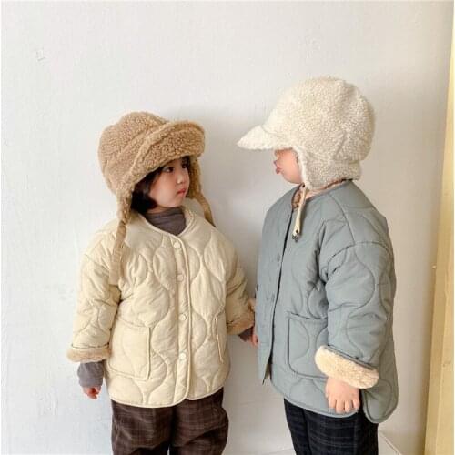 Girls Babys Coat Jacket Outwear Beige Thread Fur Thicken Autumn Winter Plus Velvet Warm Tracksuit Fleece Childrens Clothing