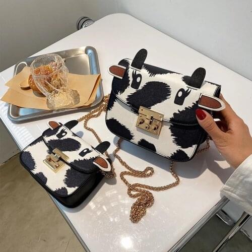 Contrast color Square crossbody bag 2021 Totes cow pattern Quality PU Leather Womens Handbag Chain Shoulder Messenger Bag