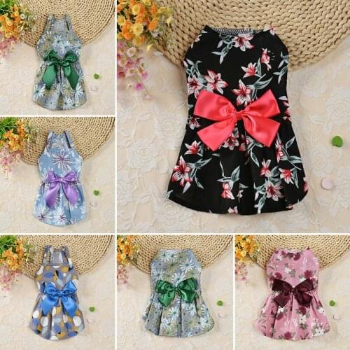 Summer Pet Ribbon Dress Puppy Dog Princess Dresses Wedding Party Cat Fair Maiden Skirt Flowers Printing Cozy Sleeveless Clothes