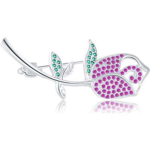 MADALENA SARARA Cubic Zircon Rose Brooch Full Stone Inlaid High Quality Women Suit Jewelry Brooch