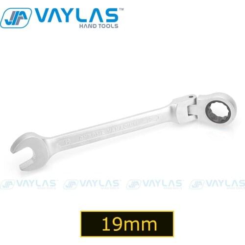 VAYLAS 19mm Dull Polished Combination Wrench Flexible Head 72T Ratchet and Open End High Torque Spanner Repair Hand Tool