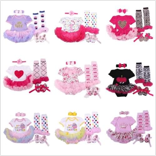 Lovely Baby Girl Bodysuits Tights Shoe Headband 4-Piece Clothes Suit Princess Girls Cute Photography Props Cute Newborn Jumpsuit