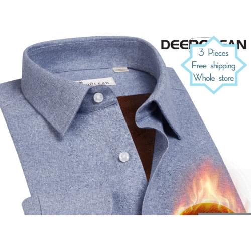 DEEPOCEAN Autumn and Winter mens shirt long-sleeved flannel brushed plus velvet thickened double warmth business formal