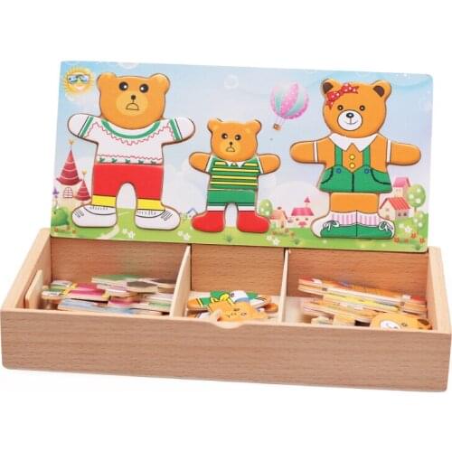 Baby toy Set Baby Educational Table game Bear Changing Clothes Dressing Jigsaw wooden Puzzles Wooden Toy for Children