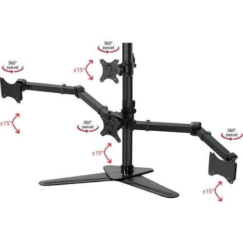 Desktop Quad Monitor Arms Fully Adjustable Mount Stand Fit for 4 (3+1) / Four LCD Screens 10"-27" Max Support 10KG Per Arm