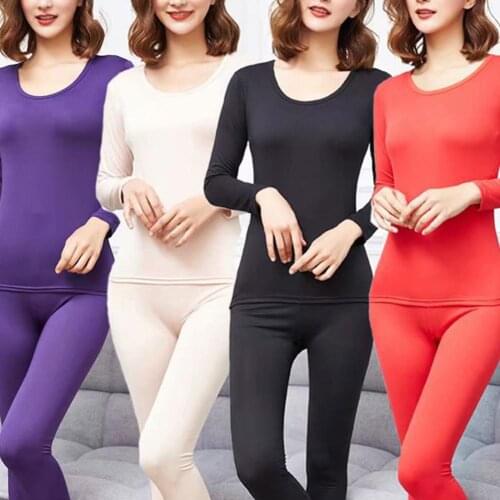 Autumn Winter Women Thermal Underwear Set Sexy Ladies Clothes Seamless Long Sleeve O Neck Top Long Johns Pants Women Shaped Set