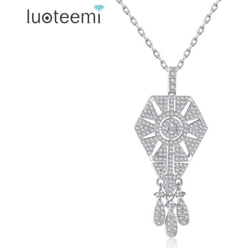 LUOTEEMI Top Quality Retro Vintage Chain Clavicle Necklace Full Pave AAA Premium Cubic Zircon Hollow Pendant Necklaces for Women
