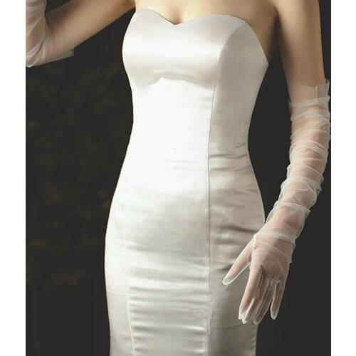 DIY Fashion Wedding Bride Gloves Tulle Elbow Long Gloves 70CM Long Adjustable Length Bridal Sleeve Wedding Party Accessories