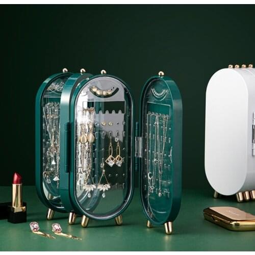 2021 New Jewelry Storage Plastic Large 4 Jewelry Box Storage Box Necklace Earrings Ring Mirror Display Stand Desktop Jewelry Box