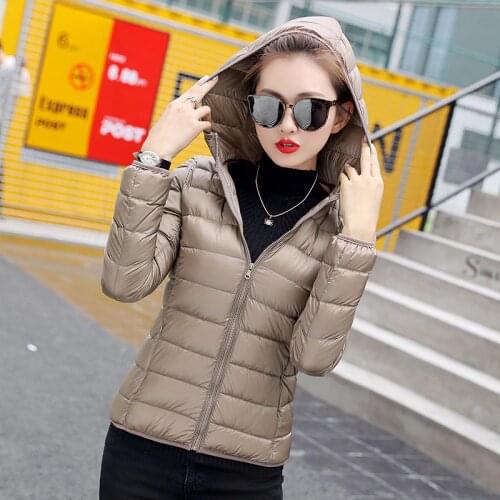 Winter Women Ultra Light Down Jacket White Duck Down Hooded Jackets Long Sleeve Warm Coat Parka Female Solid Portable Outwear