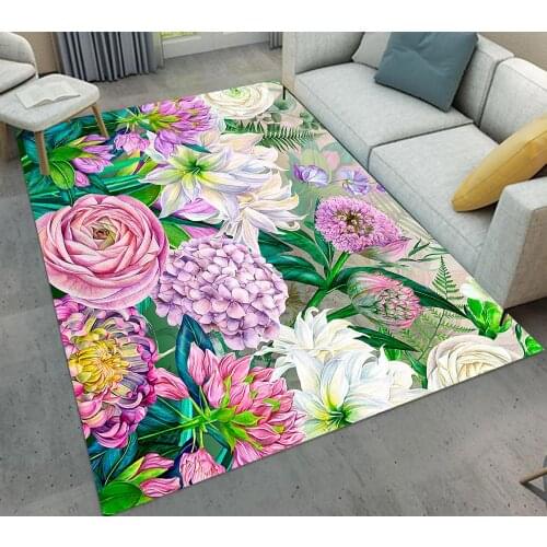 Watercolor Green Leaf Colorful flowers Pattern Area Rugs And Carpets For Living Room Bedroom Non-slip Mat Home Door Floor Rug