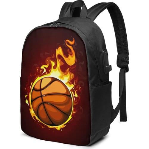 Hand Drawn Basketball Women Men Backpack USB Charge School Bag For Girl Boy Travel Laptop Bookbag Daypack