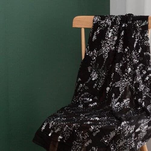 120cm wide 1meter/lot Good Quality Chiffon Embroidery Cloth Dress Material Nigerian African Lace with Sequin Fabric for Dress