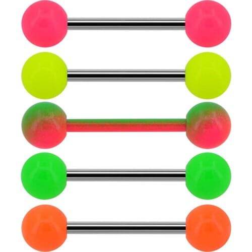 Body Punk 14g Tongue Barbell 5PCS Multiple Color Tongue Rings Body Piercing Tongue Bar Jewelry