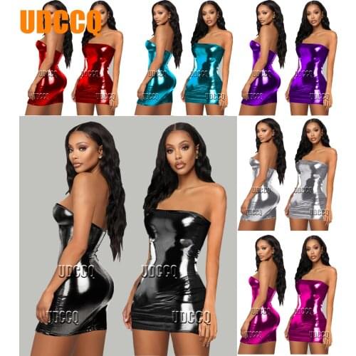 Hot lingerie costumes Sexy glisten Metallic PVC FAUX LEATHER Underwear Babydoll Lingerie Stripper strapless pole dancing 8969