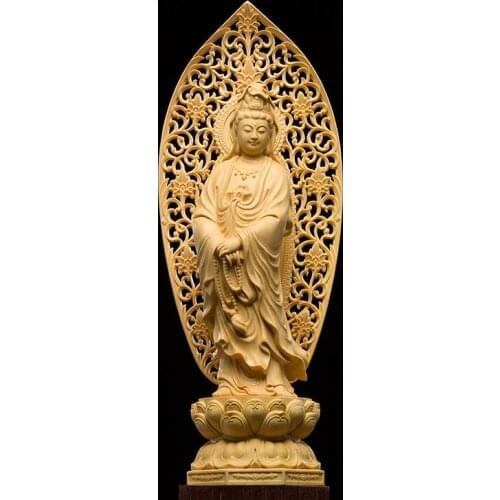 27cm Japan Guanyin Bouddha Statue Carving Buddha God Wood Craft Feng Shui Decoration Wood Home Decoration