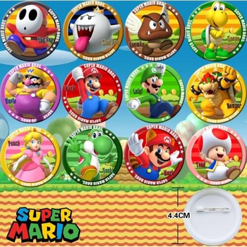 Super Mario Anime Badges Luigi Yoshi Donkey Kong Wario Anime Icon Brooch Cosplay Badge Backpack Clothes DIY for Kids Accessories