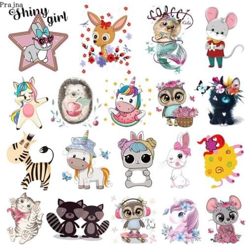 Cartoon Animal Thermal Patch Iron-On Transfer Patches For Kids Clothing DIY Cat Unicorn Koala Heat Transfer Clothes Applique