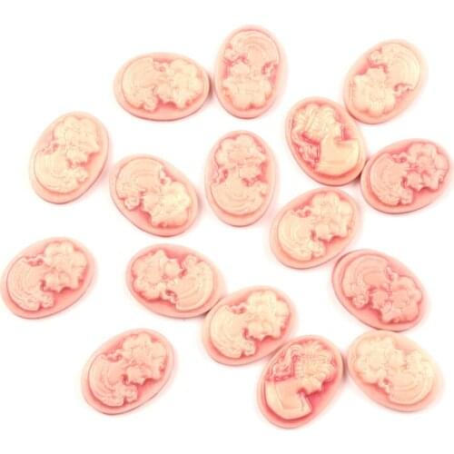 50 Pcs 18x13 mm Resin Pink Beauty Head Oval Decoration Crafts Flatback Cabochon Embellishments For Scrapbooking DIY Accessories