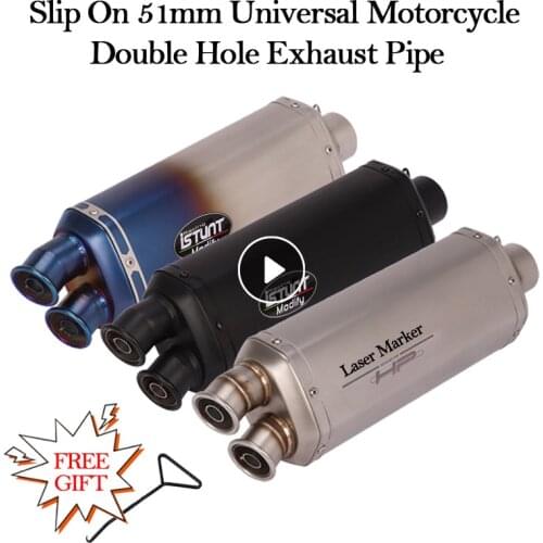 51MM Universal Motorcycle Double Hole Exhaust Pipe Modified Escape GP Moto DB Killer Muffler For Z900 FZ6 N NMAX 155 Hornet 600
