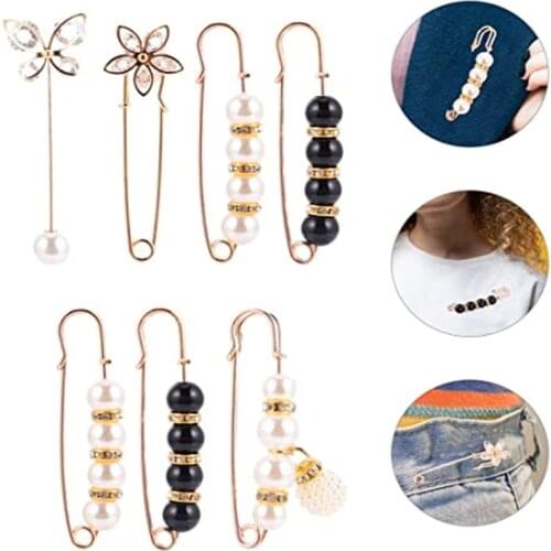 Vintage Brooches Safety Pins for Women Large Simulated Pearl Brooch Retro Lapel Pins for Scarf Skirts Knitted Accessories