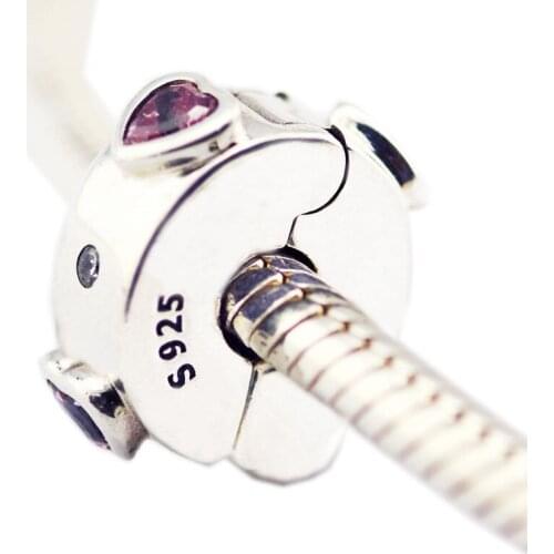 Explosion of Love Clip Fancy Pink Stone Heart & Clear CZ Charm Beads for Chain Bracelets Women DIY Fine Beads for Jewelry Making