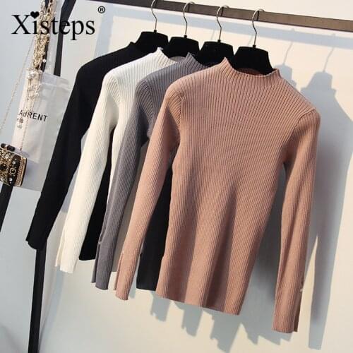 Xisteps Turtleneck Sweaters Woman Spring 2019 Split Long Sleeve Loose Basic Tops Pullover Soft Warm Casual Jumper Blouse