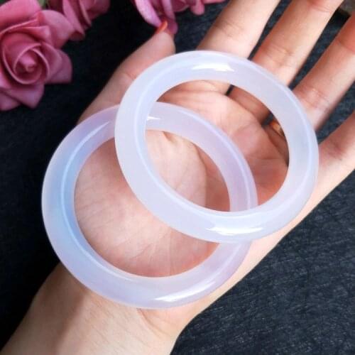 Genuine Natural Chalcedony Bangle Women Handmade White Jade Bracelet Jewelry Bangle Chinese Jades Stone Accessories Jewellery
