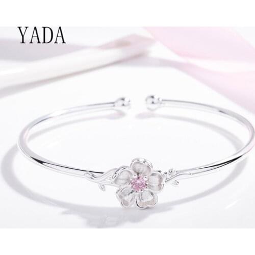 YADA Gifts Trendy Flower cuff Bracelets&Bangles For Women Cherry Blossoms Bracelets Charm Friendship Crystal Bracelet BT200127
