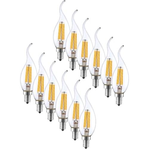 E14 LED Filament Bulb 2/4/6W AC220V Glass Shell 360 Degree C35 Edison Chandeliers Retro Candle Light Warm /Cold White 12pcs