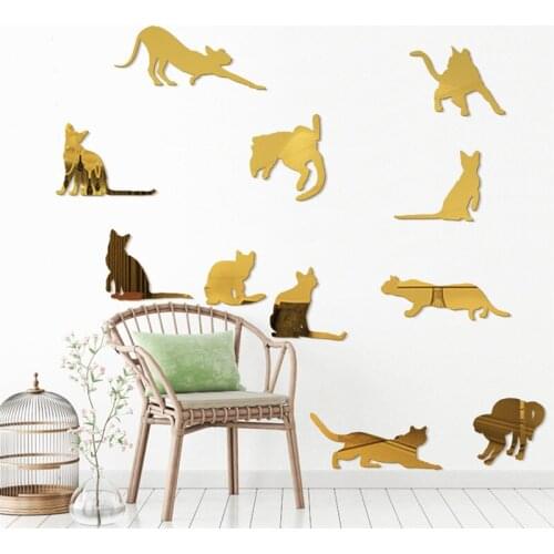 11Pcs/set Cat Mirror Wall Stickers Acrylic Home Decoration Sticker For Kids Rooms Bedroom Sticker Mural
