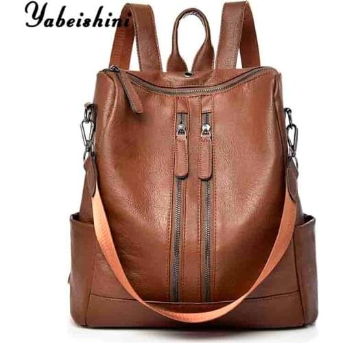 2020 Anti-theft Woman Leather Backpacks travel Backpack PU School Bags Sac A Dos Double zipper Ladies Backpack mochila feminina