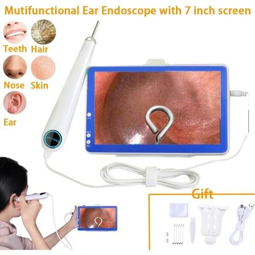 3.9mm Video Otoscopio Digital IP67 Ear Endoscopy Camera Medical Otoscope Nose Cleaning Endoscope with 7 Inch Screen Photo Record
