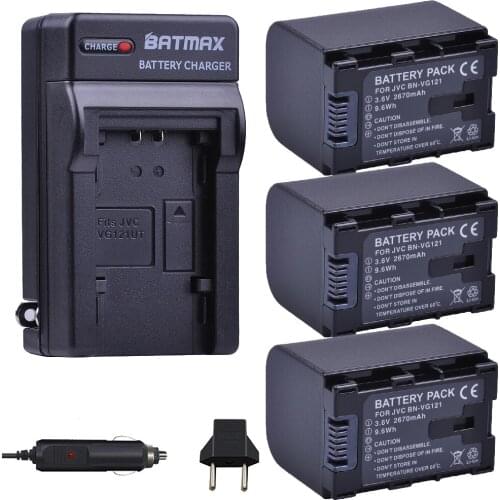 3Pcs 2670mAh BN-VG121,VG121U,VG121US Batteries + Charger Kits for JVC Everio GZ-E Series BN-VG138 BN-VG107U BN-VG114 Camcorders