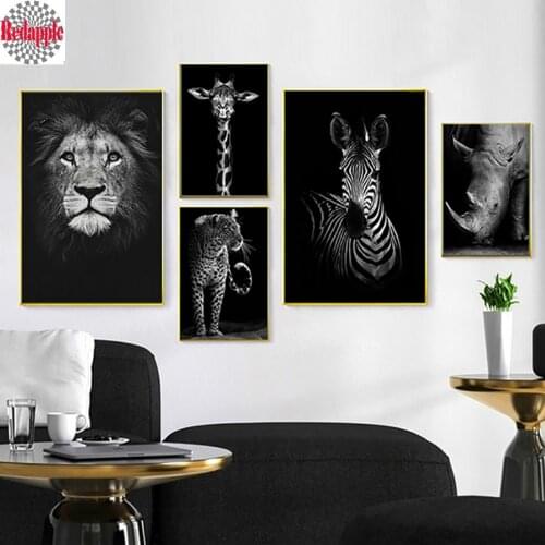 Black White art 5D mosaic Diamond Embroidery Elephant Giraffe Zebra leopard rhinoceros full square/round drill diy diamond paint