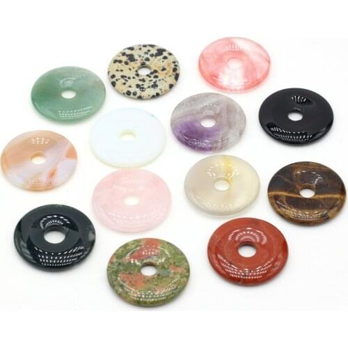 Natural Stone Round Semi-Hole Beads Agate Amethyst Opal Charm Beads for Jewelry Making DIY Pendant Necklace Accessories 40x40mm