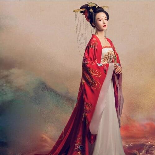 Chang Hen Ge WYJN Red Gorgeous Long Tailed Princess Wedding Costume Hanfu Tang Empress Yang Yuhuan Demon Cat Drama Hanfu