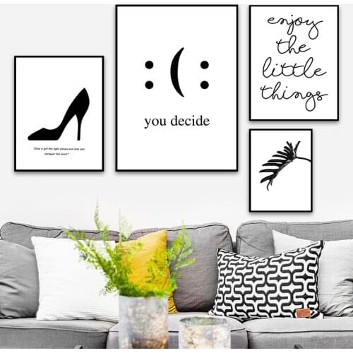Black White Heels Smile Emoticon Monstera Wall Art Canvas Painting Nordic Posters And Prints Wall Pictures For Living Room Decor
