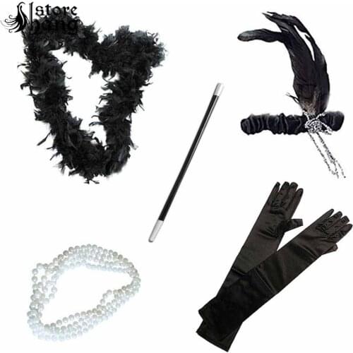 Ladies 1920s Flapper Girl Gatsby Fancy Dress Accessories 5 PCS Set Hen Party Charleston Gangster Girl Costume Accessory Kit
