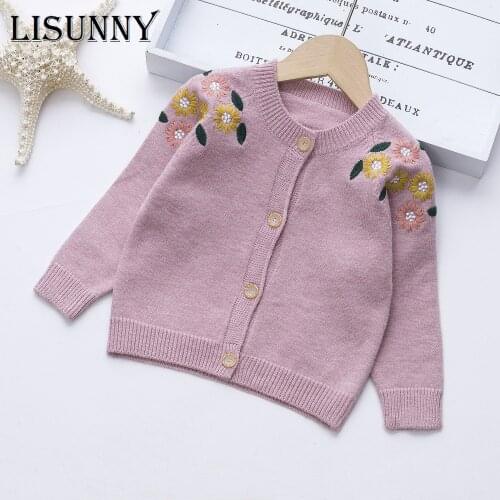Lolita Style Child Cardigan Girls Sweater 2021 Autumn Winter Toddler Knitted Coat Kids Children Jacket Baby Clothes Embroidery
